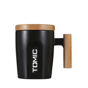 Tomic <b>Ceramic</b> <b>Mug</b> With Wooden Handle And Lid Black Single Piece For Business Gifts - Product Image 5