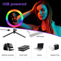 Lampu Cincin LED 18 Inci 10W Dapat Diredupkan Lampu Selfie Isi Ulang Daya USB Penyangga Ponsel Portabel Kontrol Kabel Bahan ABS 2700K-7000K