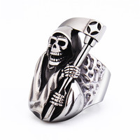 Bague Crâne du Dernier Juge |   Acier inoxydable plaqué or rose finition antique, style gothique, unisexe, pour motards |   Tendance vintage, style audacieux et imposant