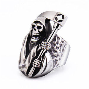 Grim Reaper Skull <b>Ring</b> | Antique Finish Stainless Steel Gothic Biker <b>Ring</b> for Men | Vintage Silver Tone Heavy <b>Statement</b> Jewelry - Product Image 5