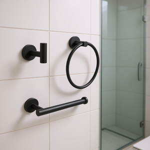 Set di Accessori Bagno Moderni Nero Opaco, Montaggio a Parete, Porta Asciugamani in Metallo, Design Minimalista, Resistente alla Corrosione - Product Image 2