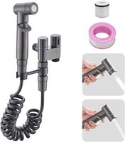 Offre Spéciale : Kit de Douche WC Moderne Gris Anthracite avec Douchette Shattaf, Tuyau de 1,2 m, Robinet Mélangeur d'Eau Froide, Support pour Bidet de Toilette, Garantie 5 Ans