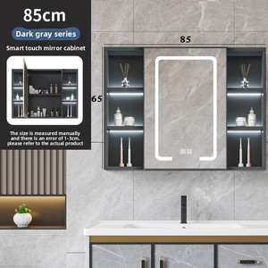 Miroir de salle de bain intelligent avec éclairage intégré, design moderne et <span class=keywords><strong>simple</strong></span>, en fibre de carbone, anti-buée, avec rangement mural - Product Image 6