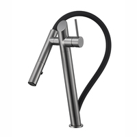 Robinet mélangeur d'eau chaude et froide Voriva 2024 en acier inoxydable brossé moderne, monocommande avec douchette extractible, pour évier de cuisine à montage sur plan