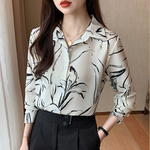 Nueva camisa con patrón geométrico <span class=keywords><strong>de</strong></span> primavera y otoño, Camisa <span class=keywords><strong>de</strong></span> gasa estampada <span class=keywords><strong>de</strong></span> manga larga para mujer, <span class=keywords><strong>blusas</strong></span> elegantes para mujer joven, Top - Product Image 2