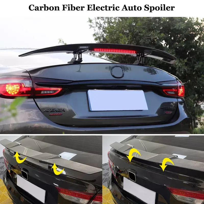 Glossy Carbon Fiber Electric Automatically Universal Rear Trunk Tail Boot Lid Car Spoiler wing For All Sedan Car