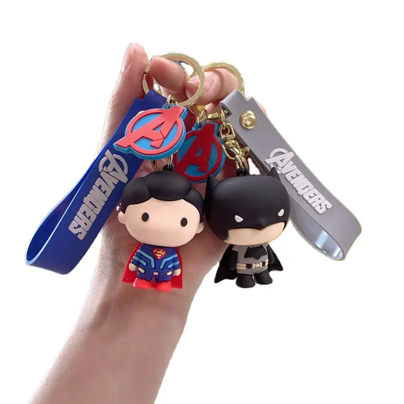 Amazon Hot Sale PopularPendant cute cartoon 3D PVC bat batman key ring chain super hero marvel animation stock keychains