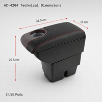 Boîte d'accoudoir universelle pour voiture Foshan Carfu AC-4204, double rangement, cinq ports USB, porte-gobelets, vente en gros OEM, directement de l'usine, personnalisable