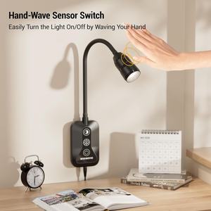 เอาต์พุต USB ปรับความสว่างได้ 5 สี สวิตช์เซ็นเซอร์สแกนแบบแมนนวล ไฟอ่านหนังสือ หลอดคอห่านแบบยืดหยุ่น สีดำ ติดผนัง - Product Image 3