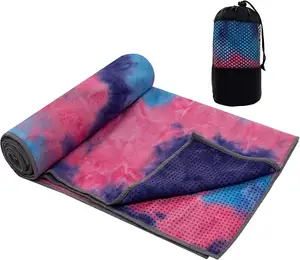 Toalhas mat ioga quentes com apertos antiderrapantes, absorvente de suor, tie-dye azul e rosa, esportes, ioga, Bikram e Pilates
