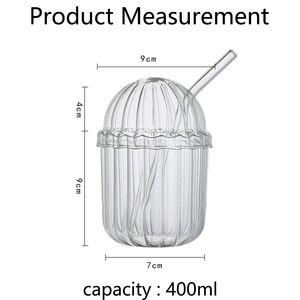 Vaso <span class=keywords><strong>de</strong></span> Vidrio Borosilicato Resistente al Calor <span class=keywords><strong>de</strong></span> 400 ml, con Tapa Abovedada Acanalada y Pajita, para Café Helado, Jugo, Leche, Té, Hecho a Mano, Reutilizable, para Niños - Product Image 6