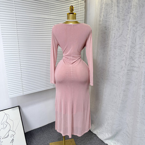 ชุดเดรสมิดิคอวีประดับกลิตเตอร์สำหรับผู้หญิง - เสื้อผ้าผู้หญิงแขนยาวรัดรูปทรงเข้ารูป เสื้อผ้าผู้หญิง ชุดเดรสแฟชั่น - Product Image 5