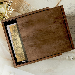 Handcrafted Brown <b>Wood</b> Slide Top Memory Organizer Keepsake <b>Chest</b> for Photo Storage and Jewelry - Product Image 1
