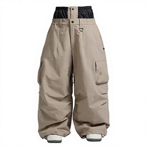 Pantalon cargo unisexe imperméable avec fermeture à boutons et cordon de serrage à la taille, couleur beige, pour adultes - Product Image 1