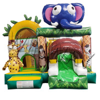 Parcours d'obstacles gonflable de qualité commerciale avec château gonflable, toboggan, trampoline, thème jungle, parc de jeux gonflable pour enfants