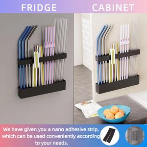 Metal Straw Holder for Cabinet Door Magnetic Straw Organizer with Adhesive Tape Reusable Tumbler Straws <b>Storage</b> Dispenser - Product Image 3