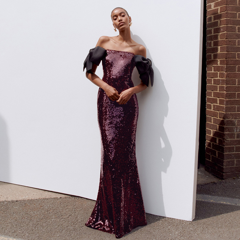 High-quality Women's Off-shoulder Long Dress Coffee Color Iridescent Sequins Black Bow Dress for Party| Alibaba.com High-quality Women's Off-shoulder Long Dress Coffee Color Iridescent Sequins Black Bow Dress for Party| Alibaba.com