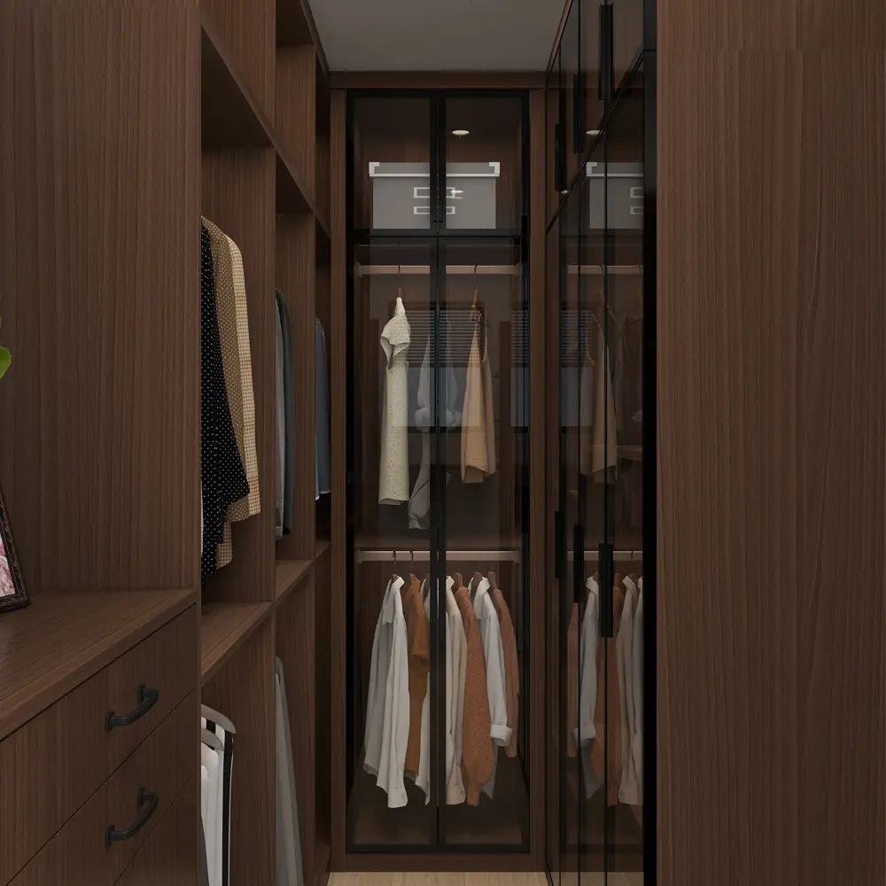 China Factory Price Bedroom Wall Wardrobe Design Multi-use Plywood Carcass Clothes Wardrobe Cabinet with Glass Door