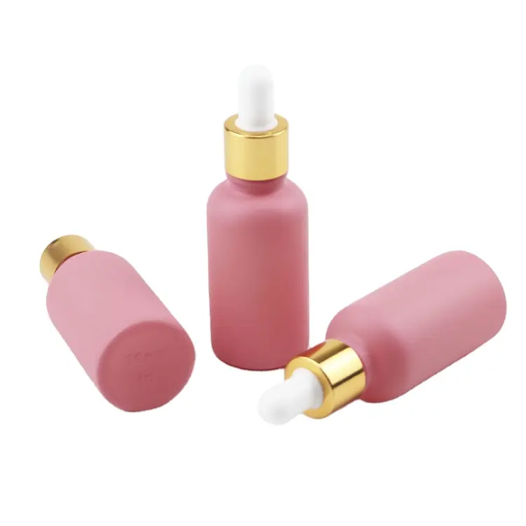 Borrifador de perfume rosa fosco 1oz, embalagem para perfume de luxo de 30 ml com essência, óleo essencial de vidro, com gotas