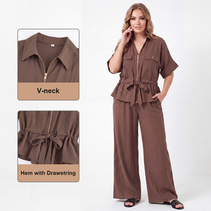 Conjuntos <span class=keywords><strong>de</strong></span> Lino <span class=keywords><strong>de</strong></span> Tallas Grandes para Mujer, Trajes <span class=keywords><strong>de</strong></span> 2 Piezas con Pantalones <span class=keywords><strong>de</strong></span> Pierna Ancha y Cintura Ajustable, Traje <span class=keywords><strong>de</strong></span> Lino a Juego - Product Image 5