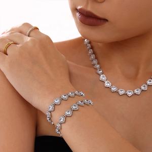 New Arrival 18K Gold Plated Stainless Steel Shiny Zirconia Pave Heart Necklace Bracelet <b>Jewelry</b> <b>Set</b> <b>Women</b> Trendy Perfect Gift - Product Image 3