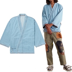 Veste en jean ample bleu clair 100 % coton à épaules tombantes pour homme - Product Image 1