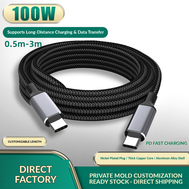 Dual-End Type-C to Type-C Nylon Cable PD 100W 3A Fast Charging Compatible with for for iPad MacBook & Power Bank