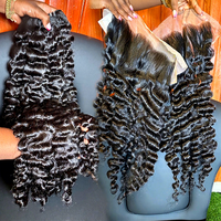 Cheveux humains vierges bruts bouclés birmans crépus 15A 3 faisceaux avec fermeture à lacets frontaux, 100% faisceaux de cheveux bruts vietnamiens non traités