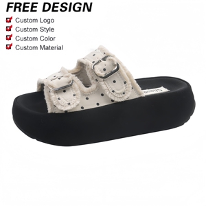 Sandalias de Plataforma con Doble Hebilla y Punta Redonda para Mujer, Diseño Punk Gótico, Casuales, Planas, de Verano, para la Playa - Product Image 1