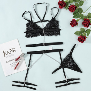 Lencería Erótica de Alta Calidad de Fábrica, Conjunto de Ropa Interior Transparente de Encaje Sexy para Mujer con Cadena - Product Image 6