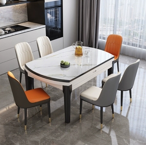 Modern Retractable Rock Plate <strong>Dining</strong> <strong>Table</strong> <strong>with</strong> Wooden <strong>Chair</strong> Combination for Home Apartment or Restaurant Furniture - Product Image 1