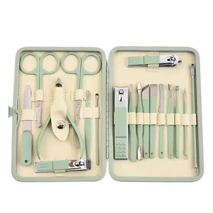 Manicure Set Stainless Steel Green 18 IN 1 Nail Clipper Set with Portable Travel Case for Women