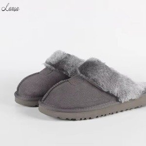 YJ-098 Pantofole di Alta Qualità <span class=keywords><strong>con</strong></span> Logo Personalizzato, in Vera Pelle Scamosciata <span class=keywords><strong>con</strong></span> Interno in Pelliccia di Cashmere, per Uomo e Donna, Pantofole Invernali in Pelliccia - Product Image 4