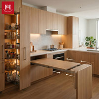 HAPPY HOUSES Ensemble de cuisine compact moderne avec table coulissante intégrée, armoire de cuisine mini pour appartement et garde-manger haut multi-niveaux coulissant