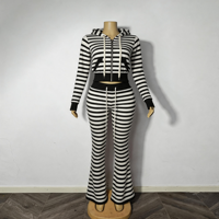 Ensemble de survêtement tendance Y2K à rayures pour femme 2026 – Haut à manches longues et pantalon en coton et élasthanne – Tenue décontractée d'automne