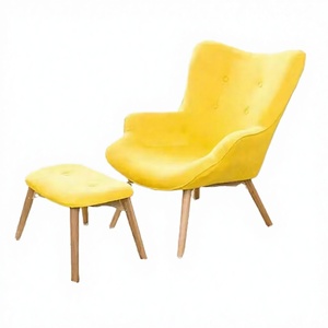 Wholesale Modern Yellow Velvet <b>Accent</b> <b>Chair</b> with Ottoman | Upholstered Lounge <b>Chair</b> <b>and</b> <b>Footstool</b> Indian Supplier - Product Image 3