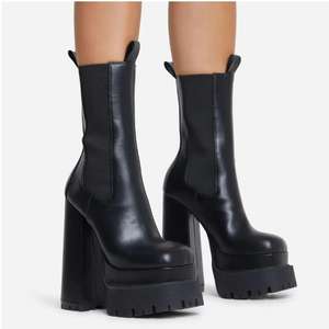 Tacco largo con plateau e suola grossa di alta qualità in stivali da motociclista alla caviglia in <span class=keywords><strong>ecopelle</strong></span> per donne e signore - Product Image 2