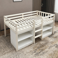 Multifunktionales Halbhohes Schutzgeländer-Bett in Weiß mit Stauraum, Modernes Kinder-Etagenbett, Holz-Ausziehbett