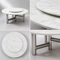 Moderner Natürlicher Royal Jade Marmor Esstisch mit Drehbarem Lazy Susan, Silber Galvanisierter Edelstahl-Beschlag für Hotelgebrauch 6