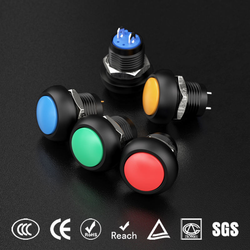 CE CCC IP65 Waterproof Push Button Switches Plastic Button Nylon Normally Open 2 Pins Terminal Momentary Pushbutton 12mm