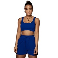 Ensemble de survêtement 2 pièces en coton avec logo personnalisé, haut court tricoté d'été et short/pantalon de jogging, tenue décontractée