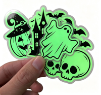 Autocollants d'emballage imperméables qui brillent dans le noir pour Halloween, étiquettes fantômes, citrouilles, maisons hantées