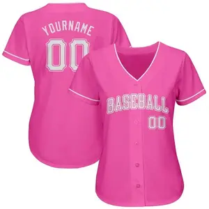 批发女装设计刺绣粉色缝制棒球运动衫衬衫