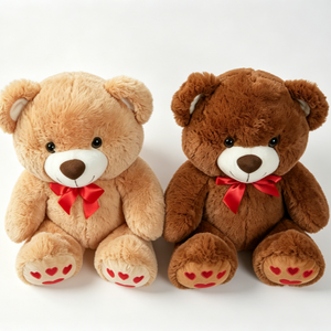 Customized Couple teddy bear set, Two tone brown teddy bear pair, <b>Red</b> <b>bow</b> heart paw teddy bear duo - Product Image 2