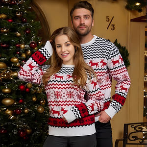 Santa Jacquard Elk Family Jersey Christmas Festival Style <strong>Jumpers</strong> Knit Sweater <strong>Xmas</strong> Snowflake Reindeer Couples Pullover Sweaters - Product Image 3