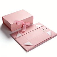 Boîte cadeau pliable, boîte en papier magnétique, fermeture à ruban, rose, emballage cosmétique, bijoux, parfum, logo personnalisé, vente en gros