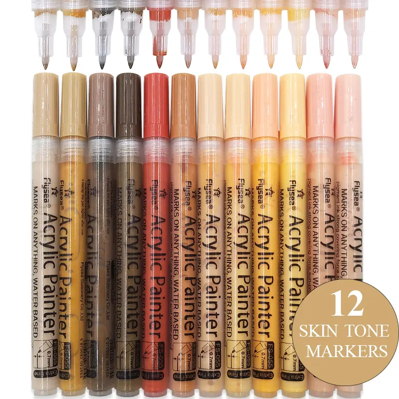 12 renk cilt tonu işaretleyici 0.7mm yazma genişliği Set başına 12 adet akrilik boya kalemler
