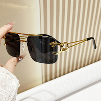 2025 pas cher mode Vintage léopard tête Double pont élégant sans monture lunettes de soleil UV400 Protection femmes lunettes de soleil