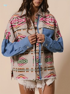 Chaqueta Vintage de Otoño, Elegante, con Parches de Mezclilla, Estampado <span class=keywords><strong>Azteca</strong></span>, Cierre de Botón, Camisa <span class=keywords><strong>Azteca</strong></span> para Mujer - Product Image 6