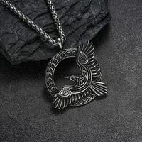 Collier pendentif corbeau en acier inoxydable, style nordique, bijoux punk, bijoux d'inspiration mythologique nordique, vente en gros